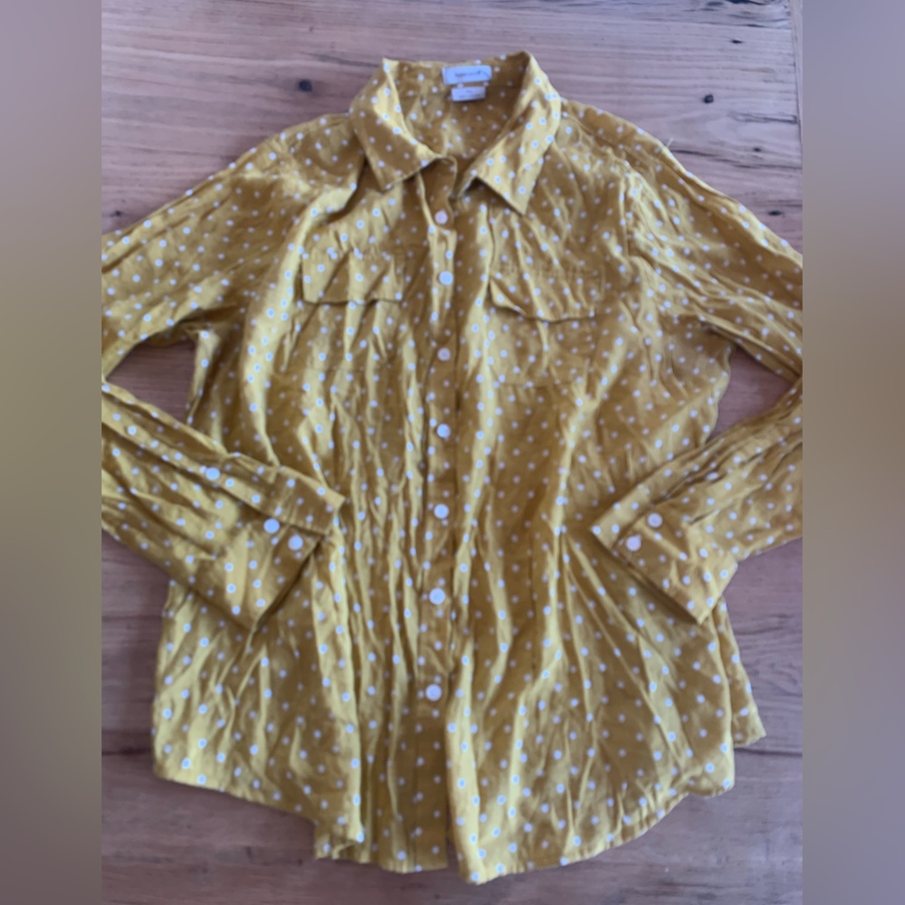 Van Heusen‎ Polkadot Button Down Long Sleeve Yellow Women’s XXL Preloved